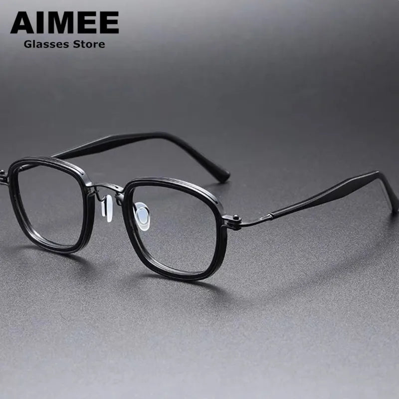 Aimee Men's Full Rim Square Titanium Acetate Eyeglasses 5863 - Lightweight Durable Frame for Work, Reading & Everyday Use