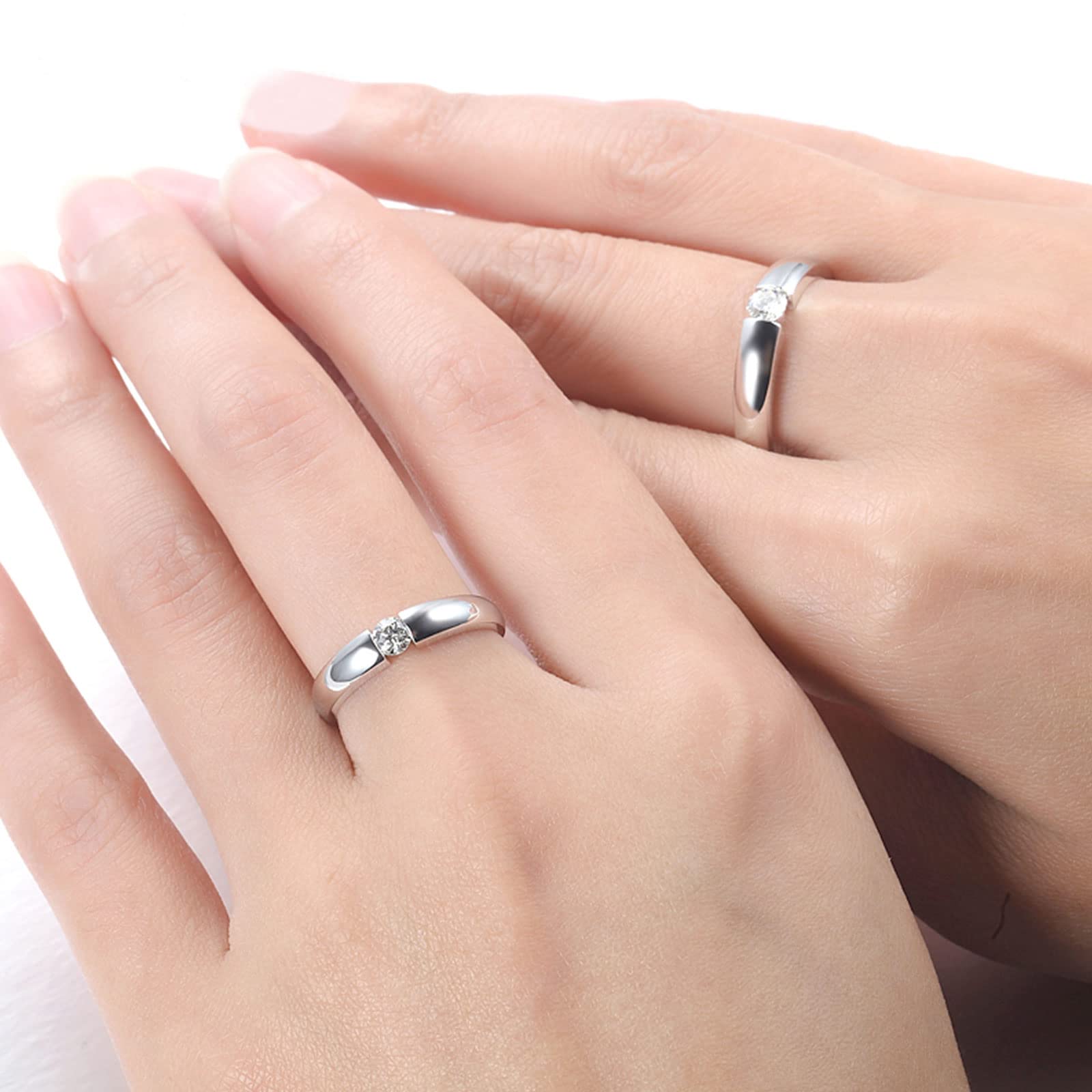 Diamond Matching Couples Rings for Him & Her - Sterling Silver/10K/14K/18K Wedding Promise Bands with Free Engraving | Perfect Anniversary Gift for Couples, Valentine's Day Present