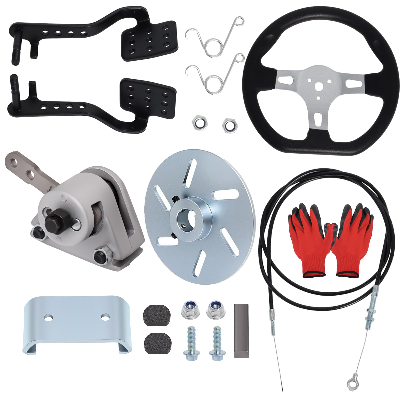 Go Kart Brake Kit & Throttle Pedals with Steering Wheels - Complete Racing Control System for Kids & Adults - Perfect for Off-Road, Backyard, and Track Racing