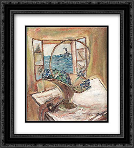 Vasile Popescu Still Life Painting - Pipe & Basket of Violets Art Print 20x22 Inch with Black Ornate Frame & Double Matting | Vintage Home Decor, Office Wall Art, Gift for Art Lovers