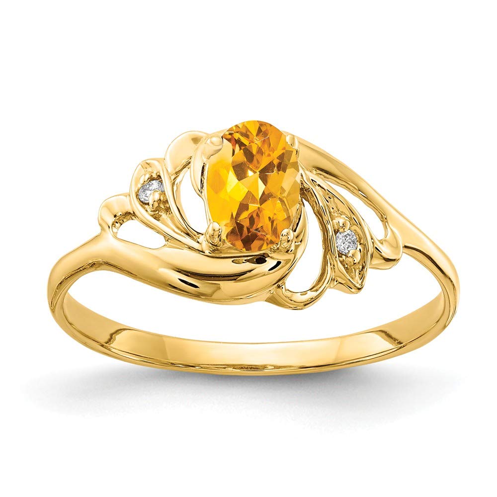 14k Gold Citrine Diamond Ring for November Birthdays & Engagement