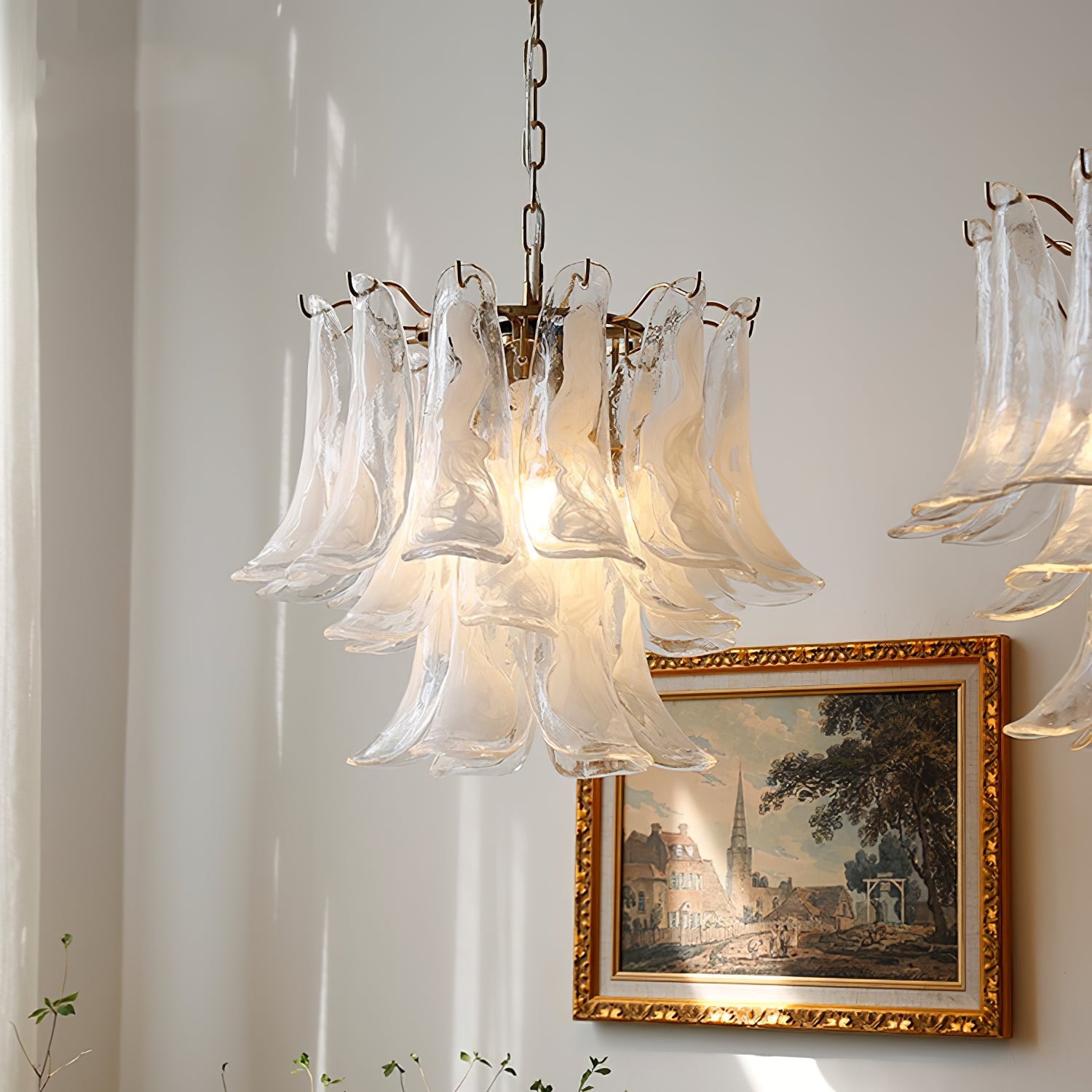 Handmade Murano Glass Leaf Chandelier - Venetian Crystal Pendant Light Fixture for Dining Room & Foyer Decor