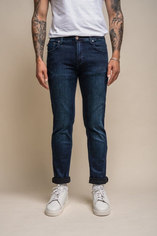 Cavani Milano Blue Denim Jeans for Men - Slim Fit Stretch Comfortable Jeans - Perfect for Casual Wear & Office Outfits