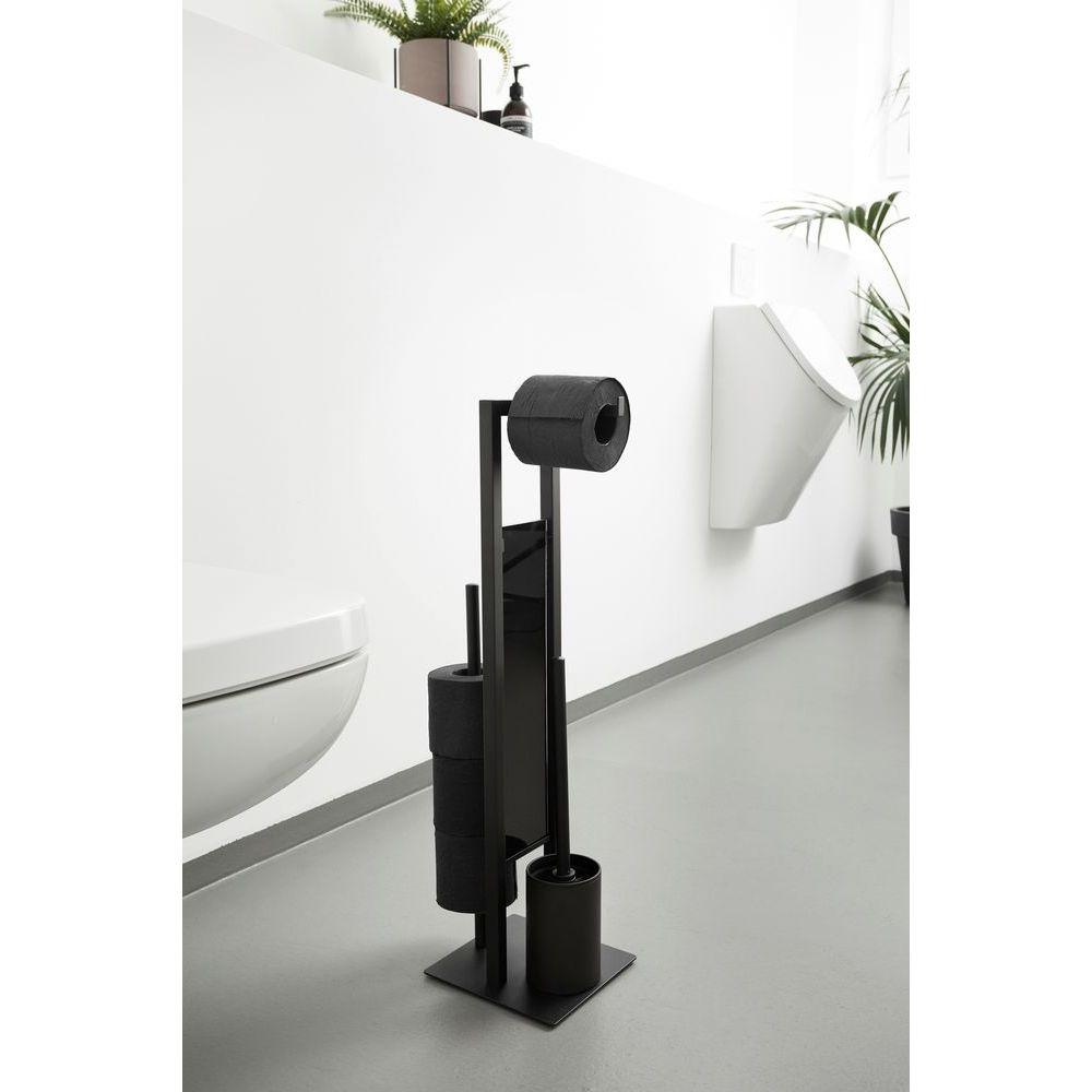 Rivalta Freestanding Toilet Brush and Roll Holder - Black | Bathroom Cleaning Organizer for Modern Homes