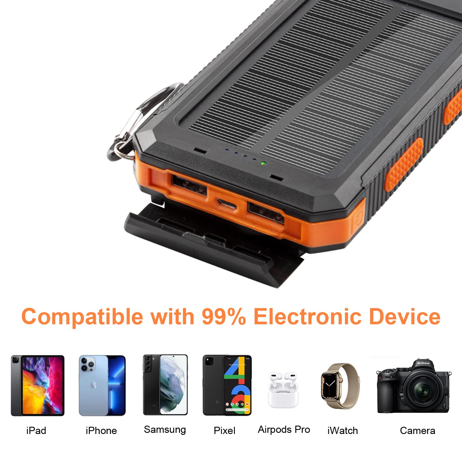 Annero 20000mAh Solar Power Bank - Waterproof Portable Solar Phone Charger with Dual USB Ports & LED Flashlight | Compatible with iPhone, Android & USB Devices | Perfect for Camping, Hiking & Emergency Power Backup