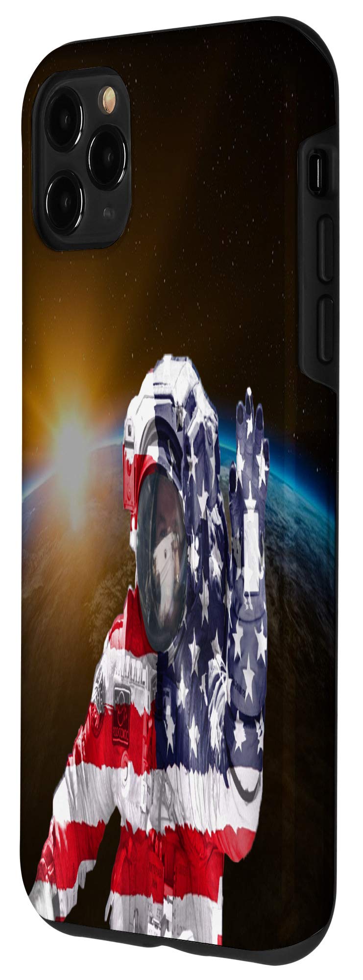 iPhone 11 Pro Max Case - American Flag Astronaut Space Walk Design with Earth Sunrise | Protective Phone Cover for Travel, Work & Everyday Use