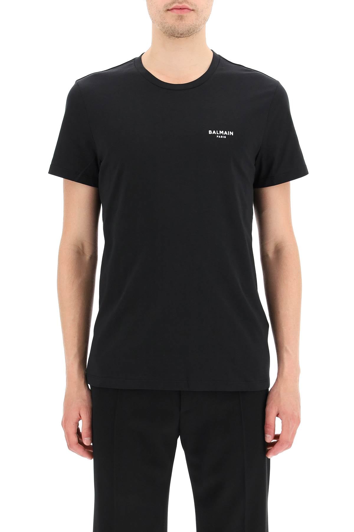 Balmain Mini Flocked Logo T-Shirt for Women - Luxury Cotton Tee with Embroidered Branding - Perfect for Casual Wear, Parties & Street Style