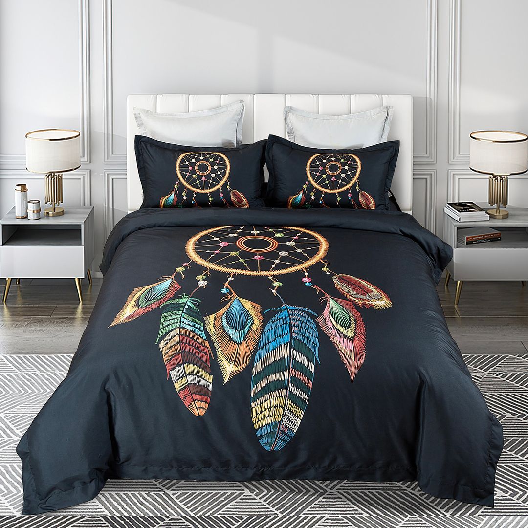 Dream Catcher Quilt Cover Set - Super King Size Bedding (200x220cm) - Bohemian Style Home Decor for Bedroom, Guest Room & Dorm - Soft & Breathable Cotton Fabric