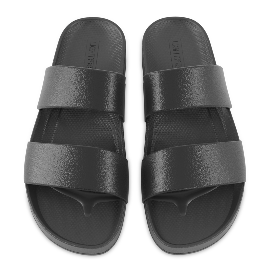 Lightfeet Double Strap Slides for Women - Comfortable Summer Sandals with Arch Support | Black | Perfect for Beach, Pool, and Casual Wear