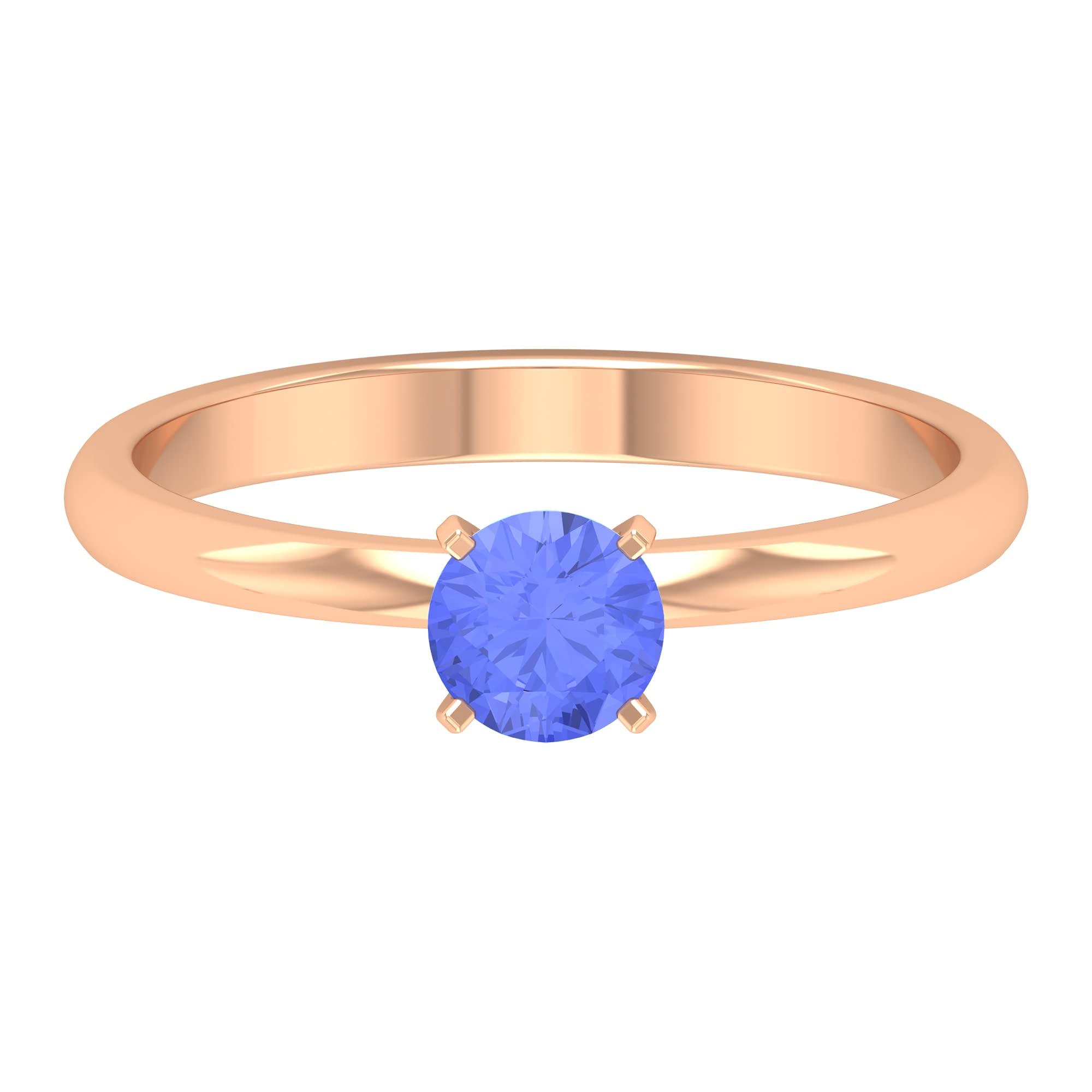 1/2 CT Round Cut Tanzanite Solitaire Ring for Women - 5mm 14K Solid Gold December Birthstone Jewelry - Perfect for Anniversary, Engagement & Special Occasion Gifts