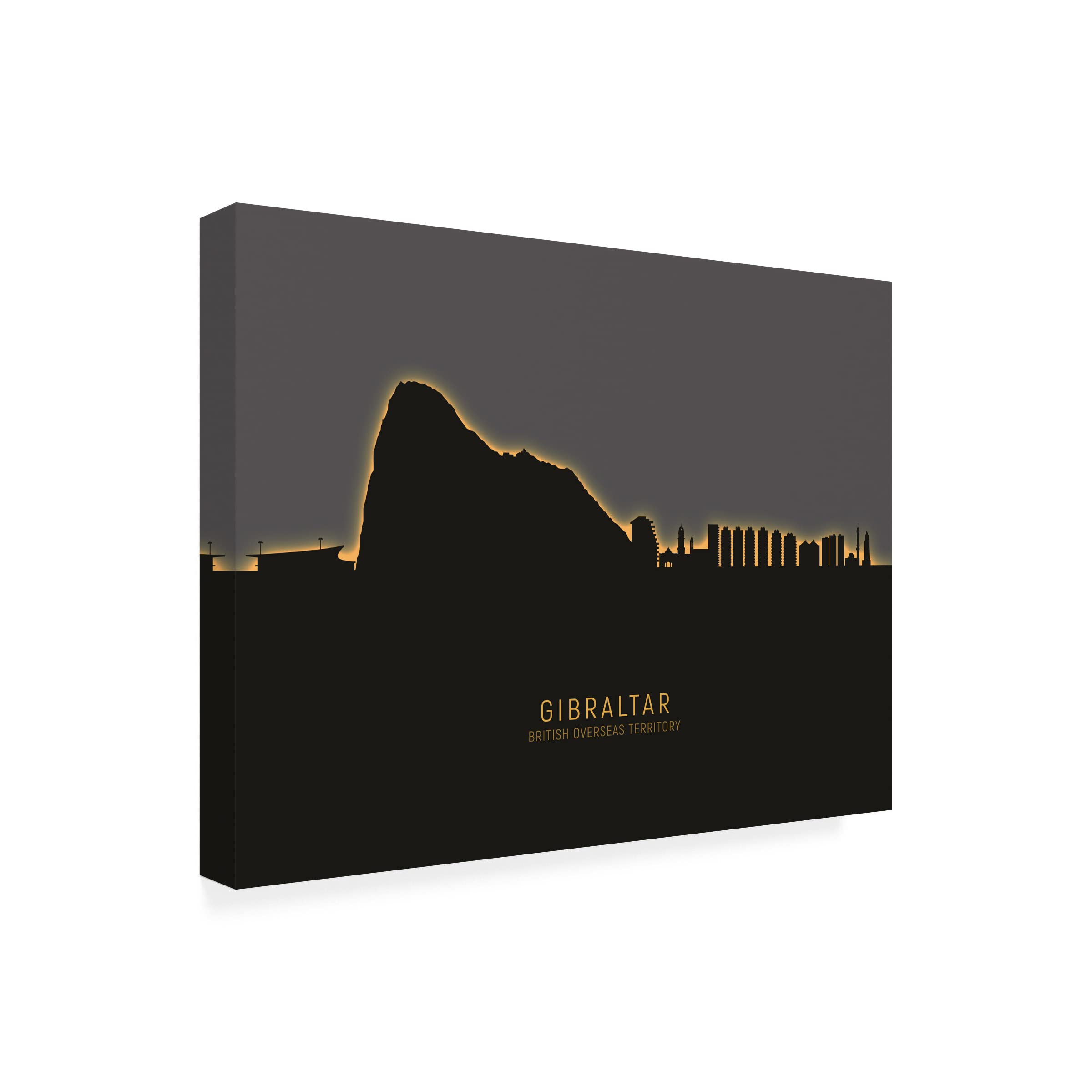 Michael Tompsett Gibraltar Skyline Glow II Canvas Wall Art Print - Modern Cityscape Painting for Living Room & Office Decor - Perfect Gift for Art Lovers & Home Styling