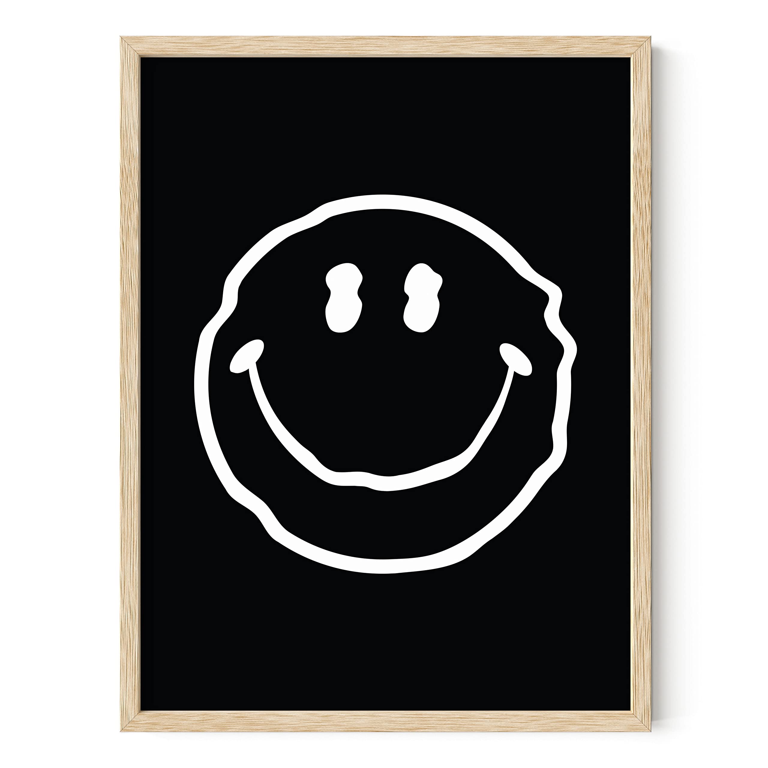 HAUS AND HUES Black and White Smiley Face Wall Art Poster - Modern Aesthetic Room Decor with Beige Frame (12x16 inches) - Perfect for Living Room, Bedroom, Office & Dorm Wall Decor