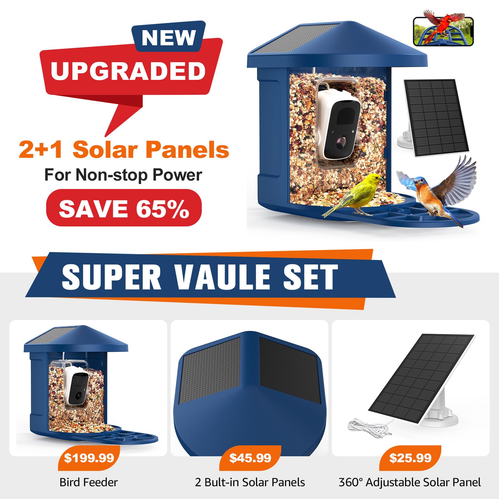 PeckCam® Smart Bird Feeder with Camera - 2K HD AI Bird Identification, Solar Powered Wildlife Camera, Auto Video Recording & Instant Alerts | Perfect Gift for Birdwatchers & Nature Lovers | Backyard Bird Watching, Garden Wildlife Monitoring, Home Security Camera Alternative