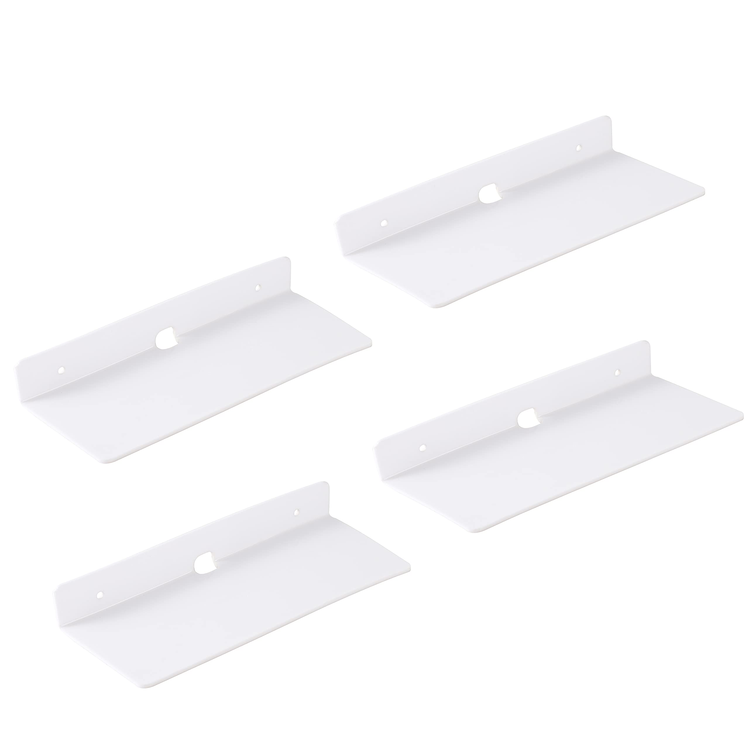 IEEK 9 Inch Acrylic Floating Shelves Set of 4 - Small Wall Display Shelf for Bluetooth Speakers, Security Cameras, Nintendo Switch & Action Figures - Damage-Free Stick-On Wall Shelves (White) - Perfect for Bedroom, Living Room & Office Organization