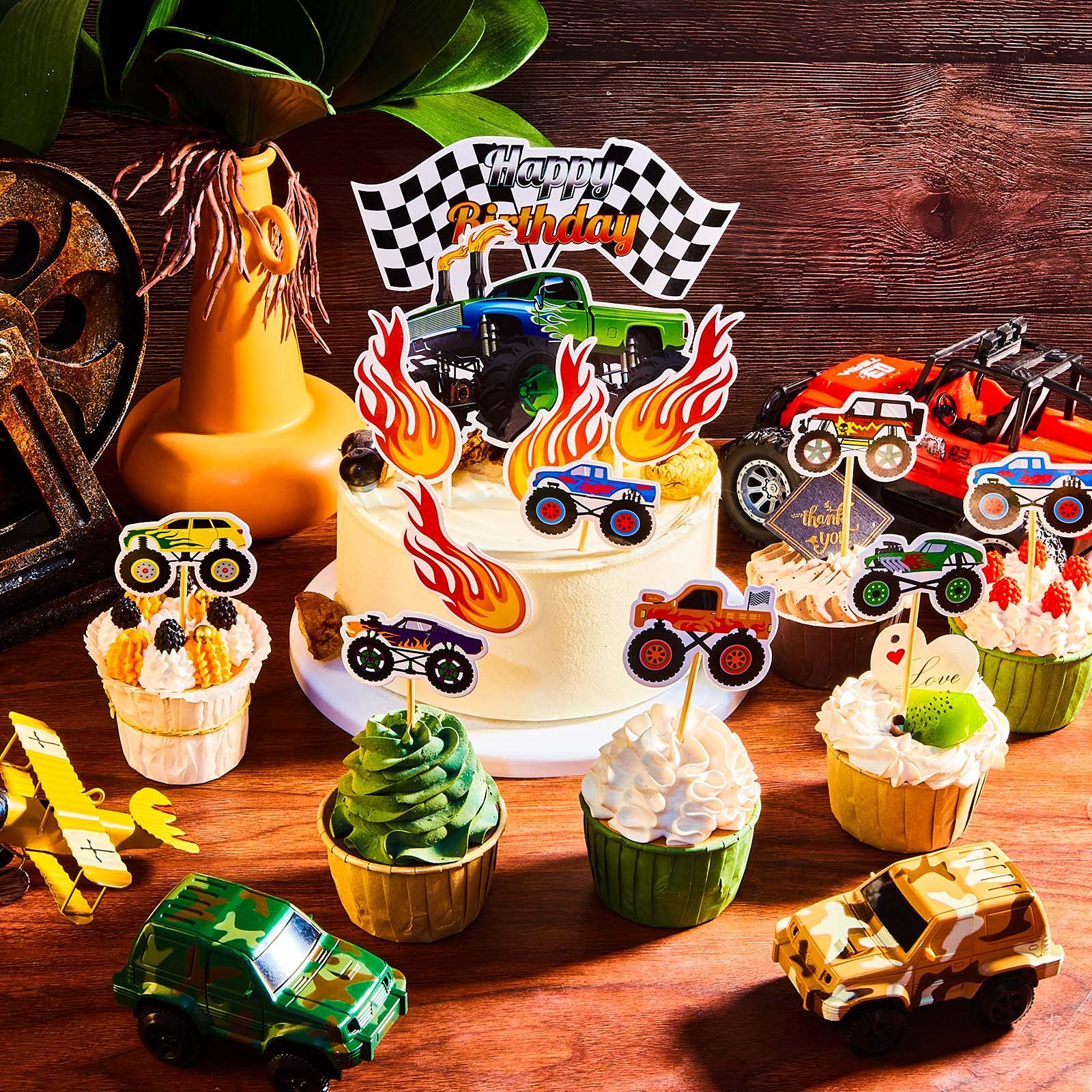 **48 Pcs Truck Cake Toppers - Race Car Birthday Party Decorations, Cupcake Toppers for Kids, Baby Shower, Blaze & The Monster Machines Theme - Perfect for Birthday Cakes, Cupcakes, and Party Favors**