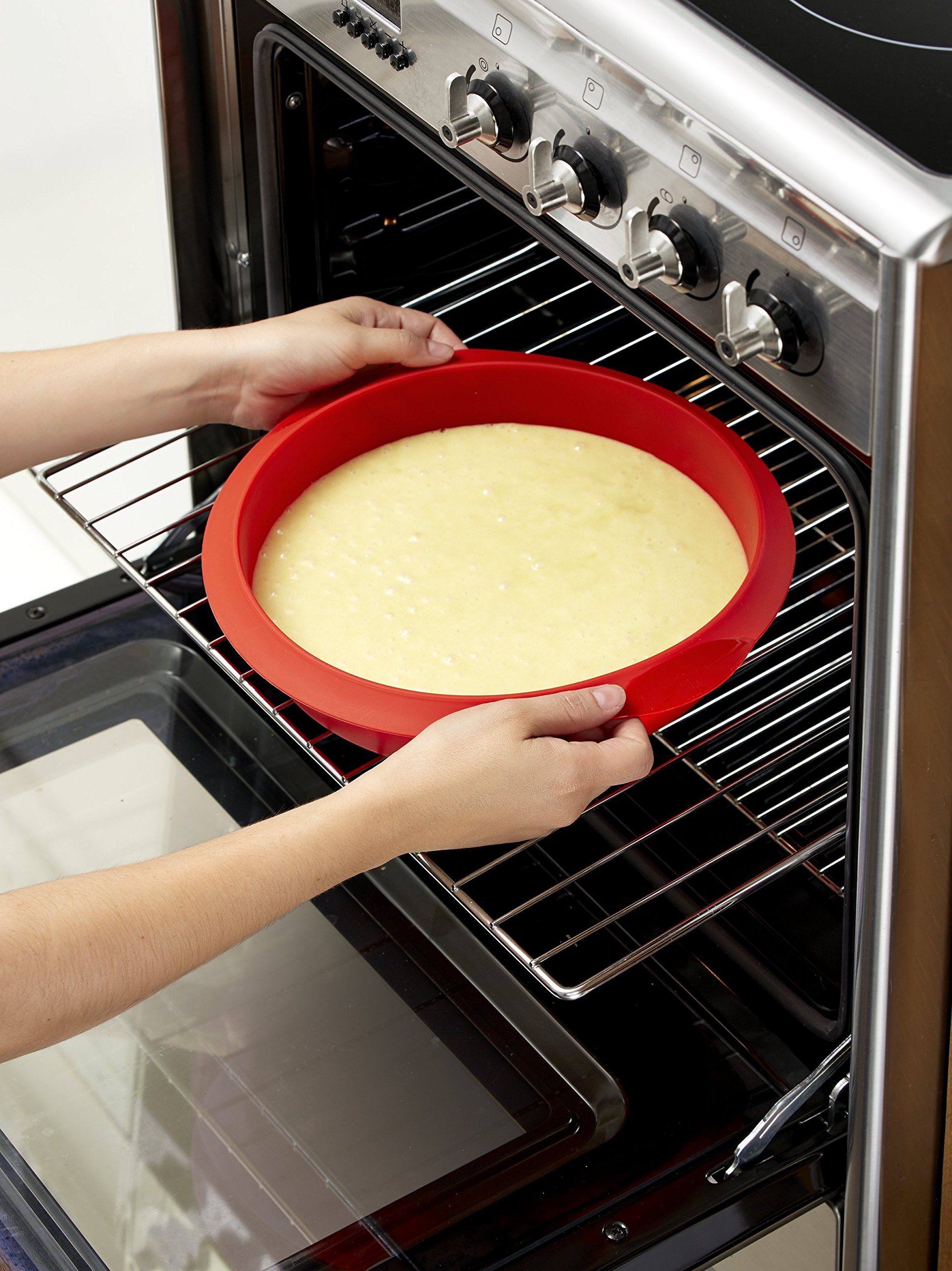 Lekue 9.5 Inch Round Cake Pan for Baking - Non-Stick Red Silicone Mold | Perfect for Birthday Cakes, Wedding Cakes & Home Baking