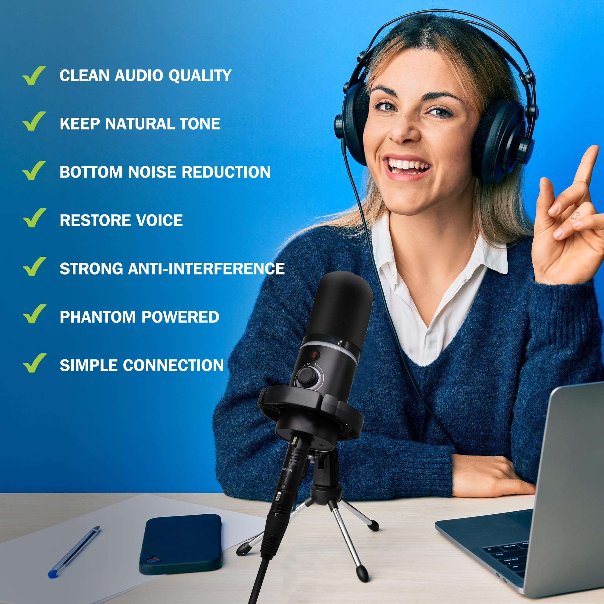 Professional Microphone Preamp Audio Booster - High Gain Mic Activator Preamplifier for Dynamic & Passive Ribbon Mics | Studio Recording, Podcasting & Live Performance