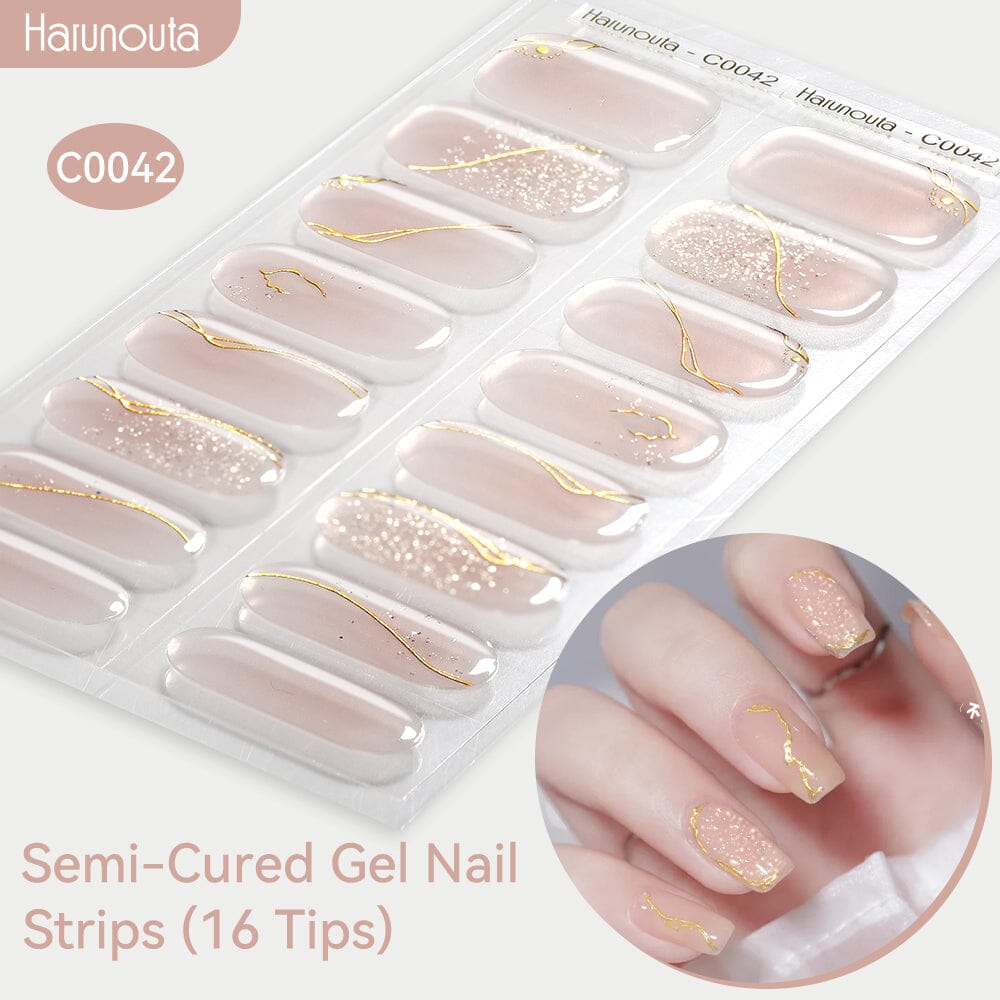 16 Tips Semi Cured Gel Nail Strips - Long Lasting DIY Nail Art Kit for Home Manicure | Perfect for Parties, Weddings & Special Occasions