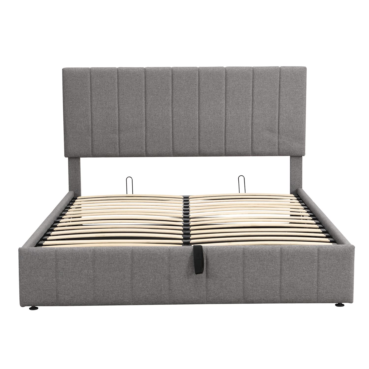 Queen Size Upholstered Platform Bed with Hydraulic Storage - Modern Linen Gas Lift Bed Frame with Tufted Headboard & Wood Slats Support (No Box Spring Needed) - Perfect for Small Bedrooms & Guest Rooms (Gray)