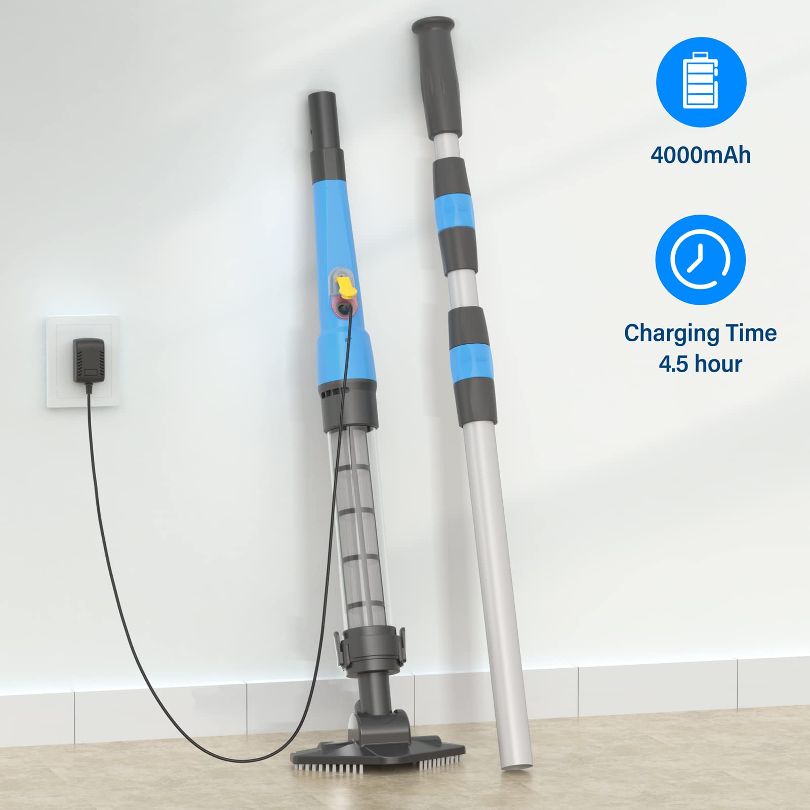 Rechargeable Cordless Pool Vacuum Cleaner - Handheld Above Ground Pool Cleaner for Spas, Hot Tubs & Swimming Pools | Portable Pool Maintenance Tool for Leaves, Dirt & Debris | Perfect for Quick Cleaning & Regular Pool Maintenance