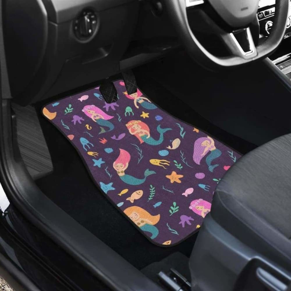 Premium Mermaid & Jellyfish Themed Car Mats - Waterproof Non-Slip Floor Mats for Cars, SUVs & Trucks - Ocean Marine World Design Front & Back Set - Perfect for Beach Lovers & Sea Life Enthusiasts