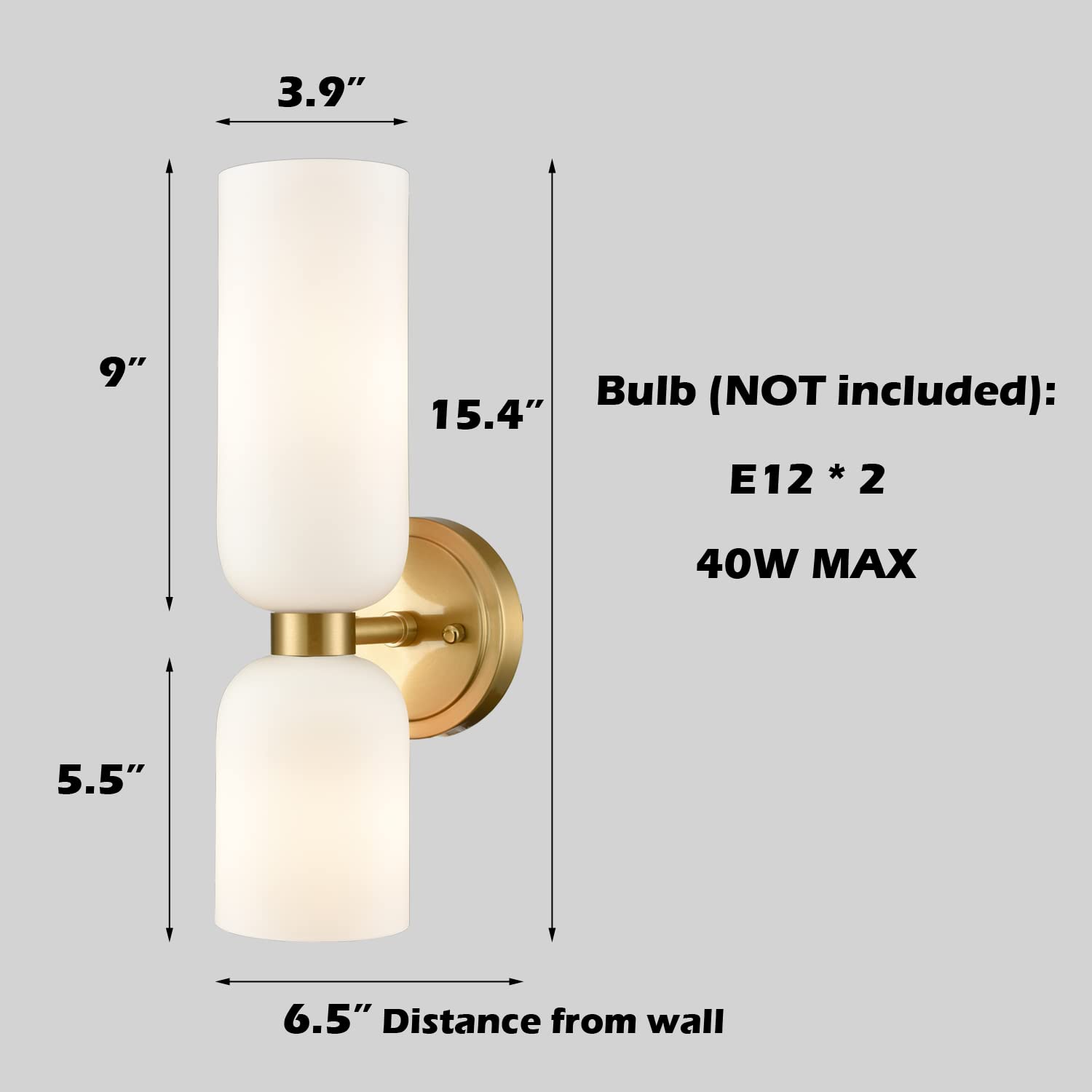 Modern Gold Wall Sconces Set of 2 - 2-Light Bathroom Vanity Lighting with Milky White Glass Shades - Perfect for Bathroom, Bedroom, and Hallway Decor