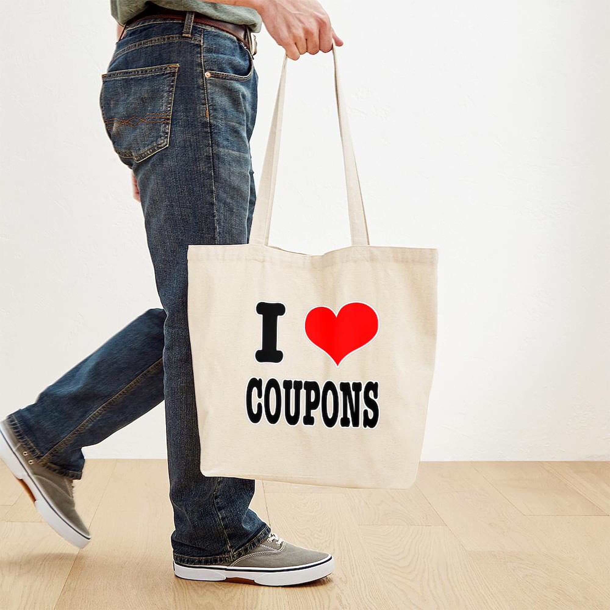 CafePress I Love Coupons Natural Canvas Tote Bag - Reusable Shopping Bag for Groceries, Beach & Everyday Use