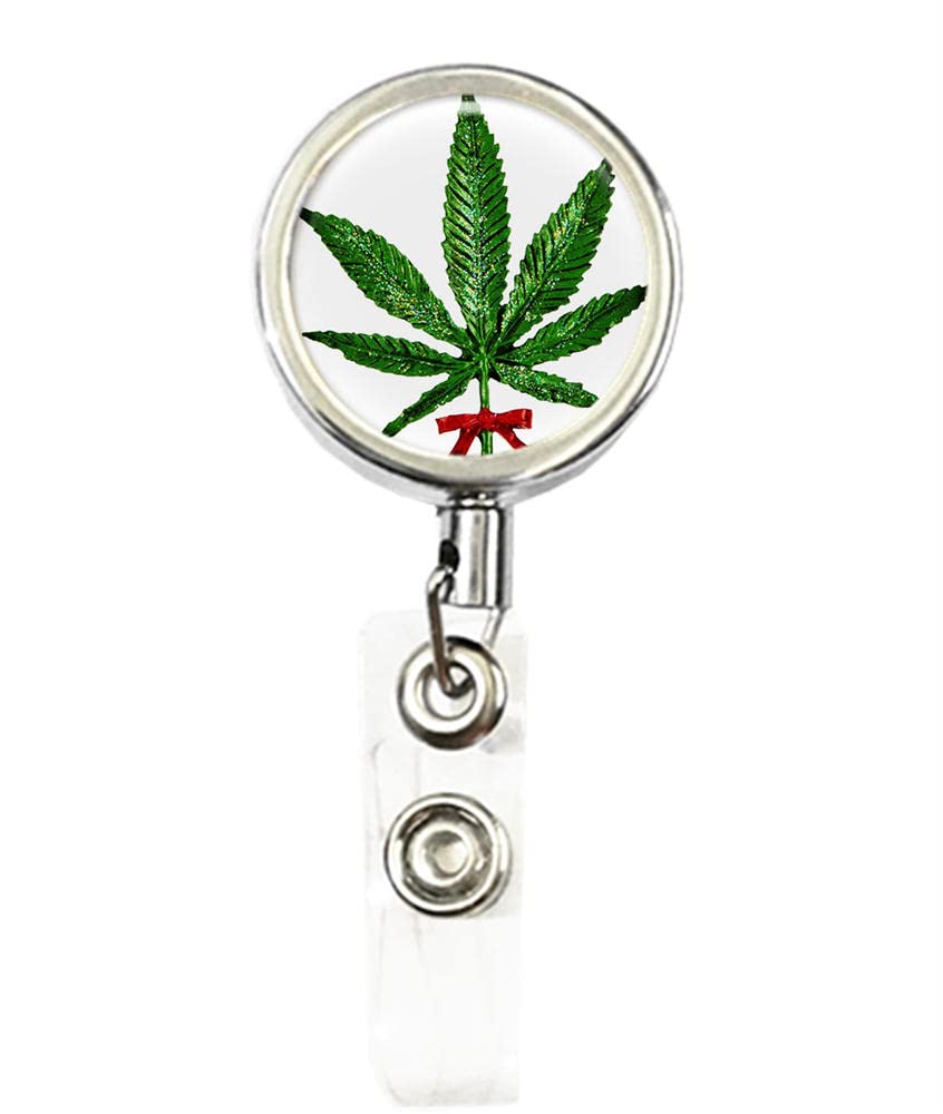 Weed Leaf Retractable ID Badge Holder with Belt Clip for Work & Events