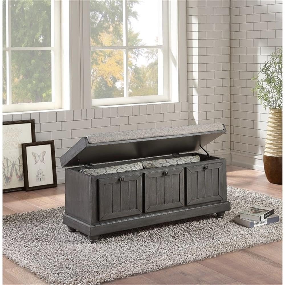 Modern Dark Gray Wood Storage Bench - Lexicon Carell Contemporary Furniture for Entryway, Bedroom & Living Room Organization