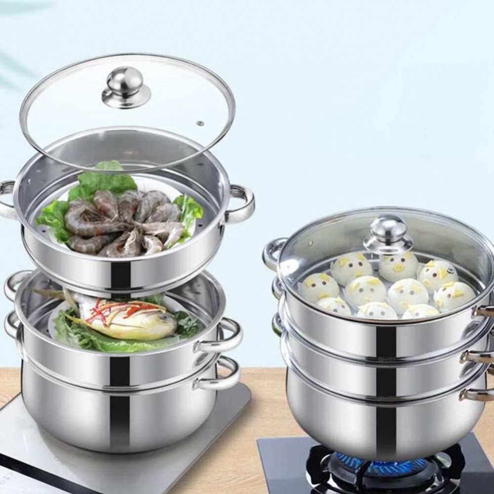 Premium Stainless Steel Steamer Pot Set - 2/3/4 Tier Stackable Bamboo Steamer for Healthy Cooking | Multi-Purpose Cookware with Super Thick Base | Perfect for Dumplings, Vegetables, Seafood & Asian Cuisine