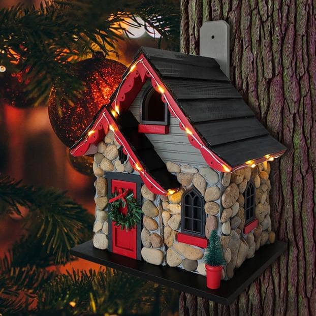 Charlevoix Stone Christmas Cottage with LED Lights - Handcrafted Holiday Home Decor for Christmas Village & Winter Wonderland Displays