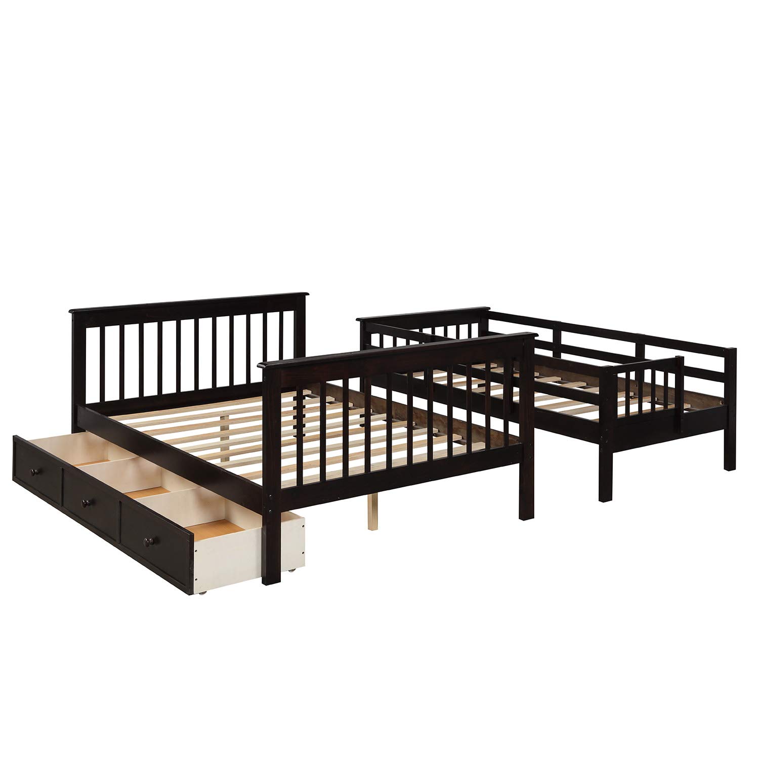 Twin Over Full Bunk Bed with Stairs & Storage - Wooden Frame for Kids Teens - Perfect for Small Bedrooms & Shared Spaces
