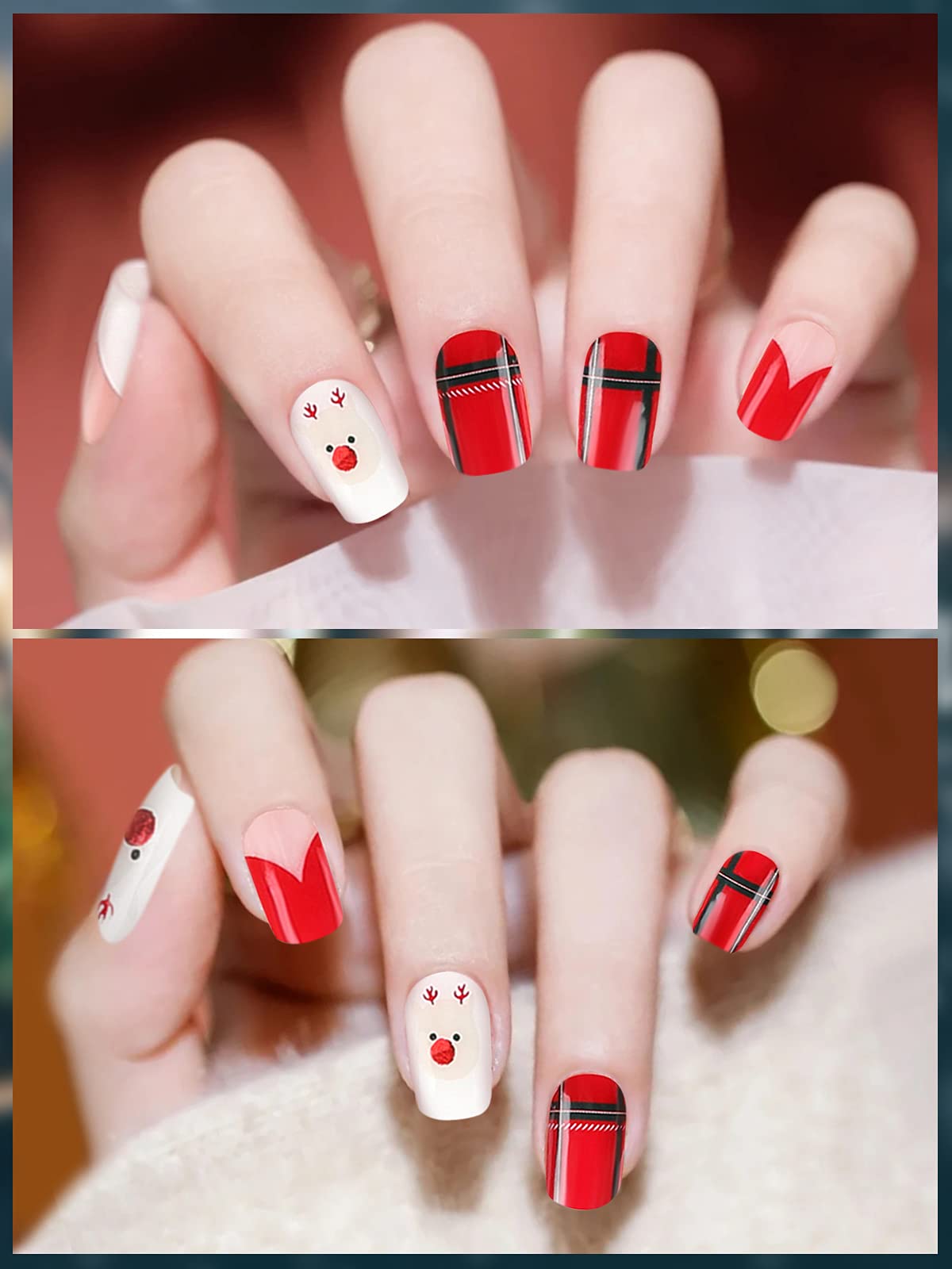 Christmas Gel Nail Polish Strips - 20PCS Holiday Nail Stickers with Elk & Heart Designs, Includes Nail File & Stick (UV/LED Lamp Required) - Perfect for Christmas Parties, Gift Giving & Festive Nail Art