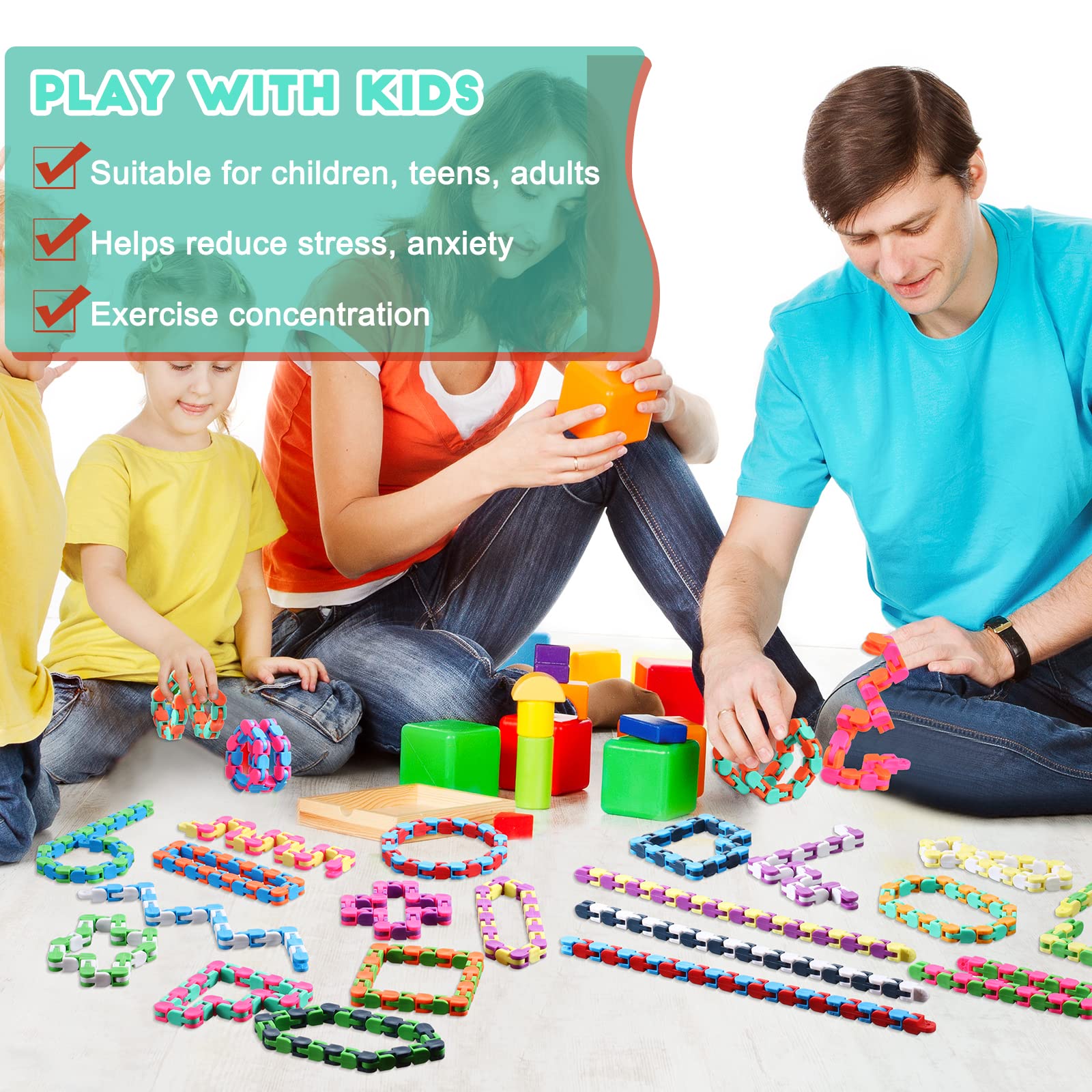 Yunsailing 80-Pack Wacky Tracks Snap & Fidget Sensory Snake Puzzle Toys - Stress Relief for Kids & Adults - Multi-Color (24 Links) - Perfect for Classroom, Party, Travel & Home Use