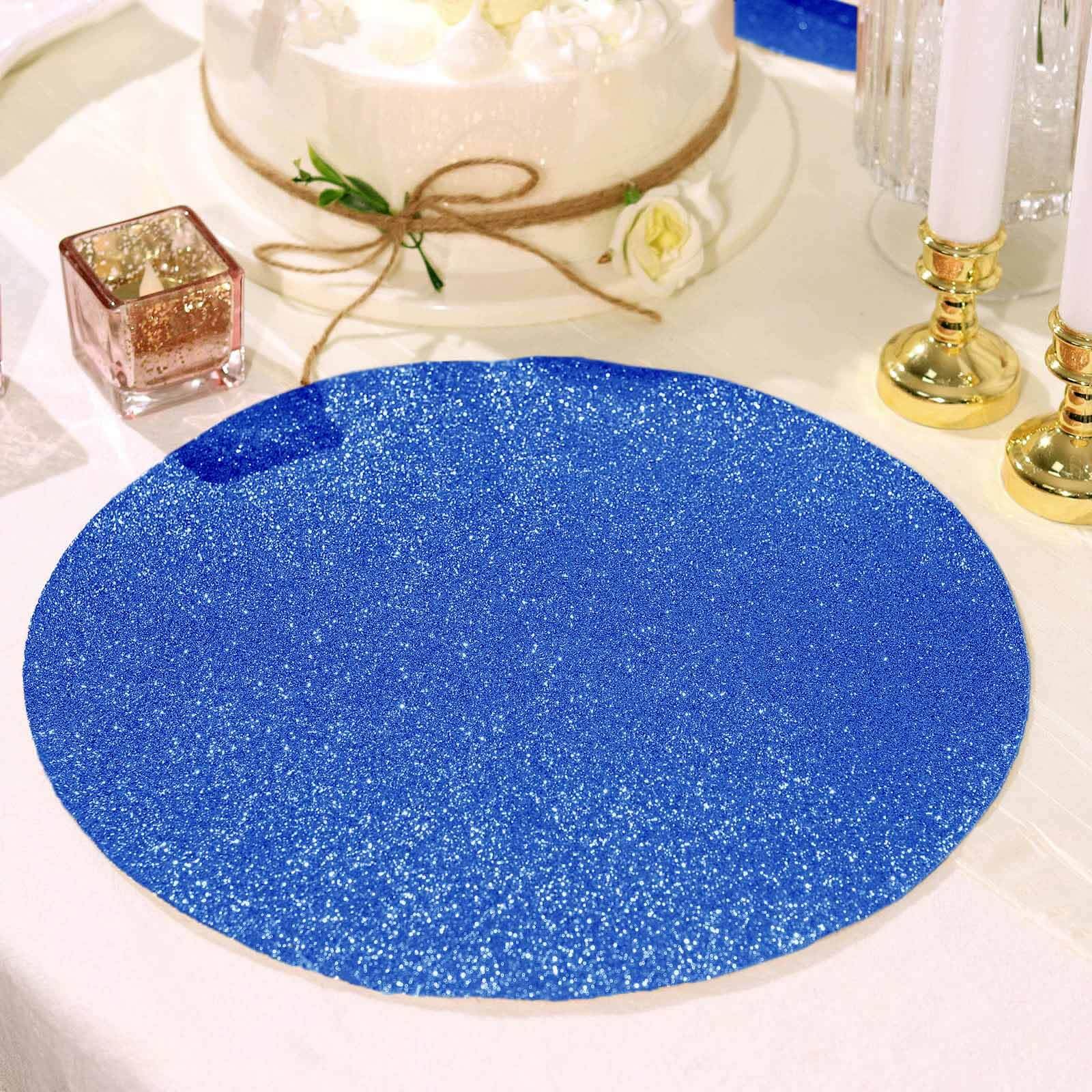 Efavormart 6 Pack Non-Slip Round Faux Leather Glitter Placemats - Royal Blue for Wedding, Banquet, Party, Kitchen & Dining Table Decor | Waterproof & Heat-Resistant for Everyday Use, Holiday Gatherings & Special Events