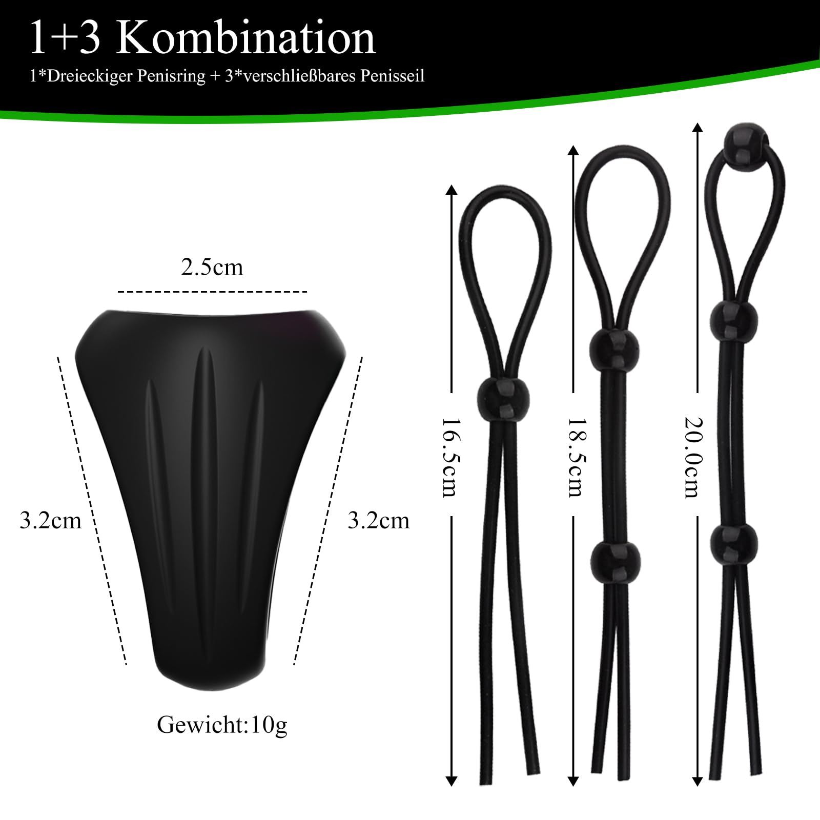 BDSMYOU Adjustable Silicone Penis and Testicle Rings for Men - 3 Pack Liquid Cock Ring Set, Stretchy Comfortable Cockring for Couples, Extreme Sex Toys (Black) - Enhance Pleasure and Stamina for Couples Play