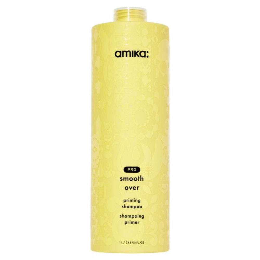 Amika Smooth Over Priming Shampoo 33.8 oz (1 Liter) - Sulfate-Free Smoothing Shampoo for Frizz Control & Shine | Professional Salon Quality for All Hair Types | Perfect for Daily Use & Color-Treated Hair