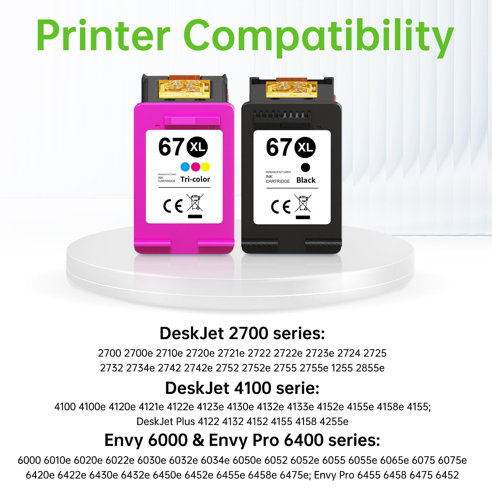 HP 67XL Ink Cartridge Combo Pack - Black & Color (2 Pack) | Replacement for HP 67 & 67XL | Compatible with HP Deskjet 2855e, 2755e, 2700e, 2752e, 4155e, 4100, Envy 6055e, 6000, 6455e Printers | Perfect for Home Office Printing, School Projects & Small Business Documents