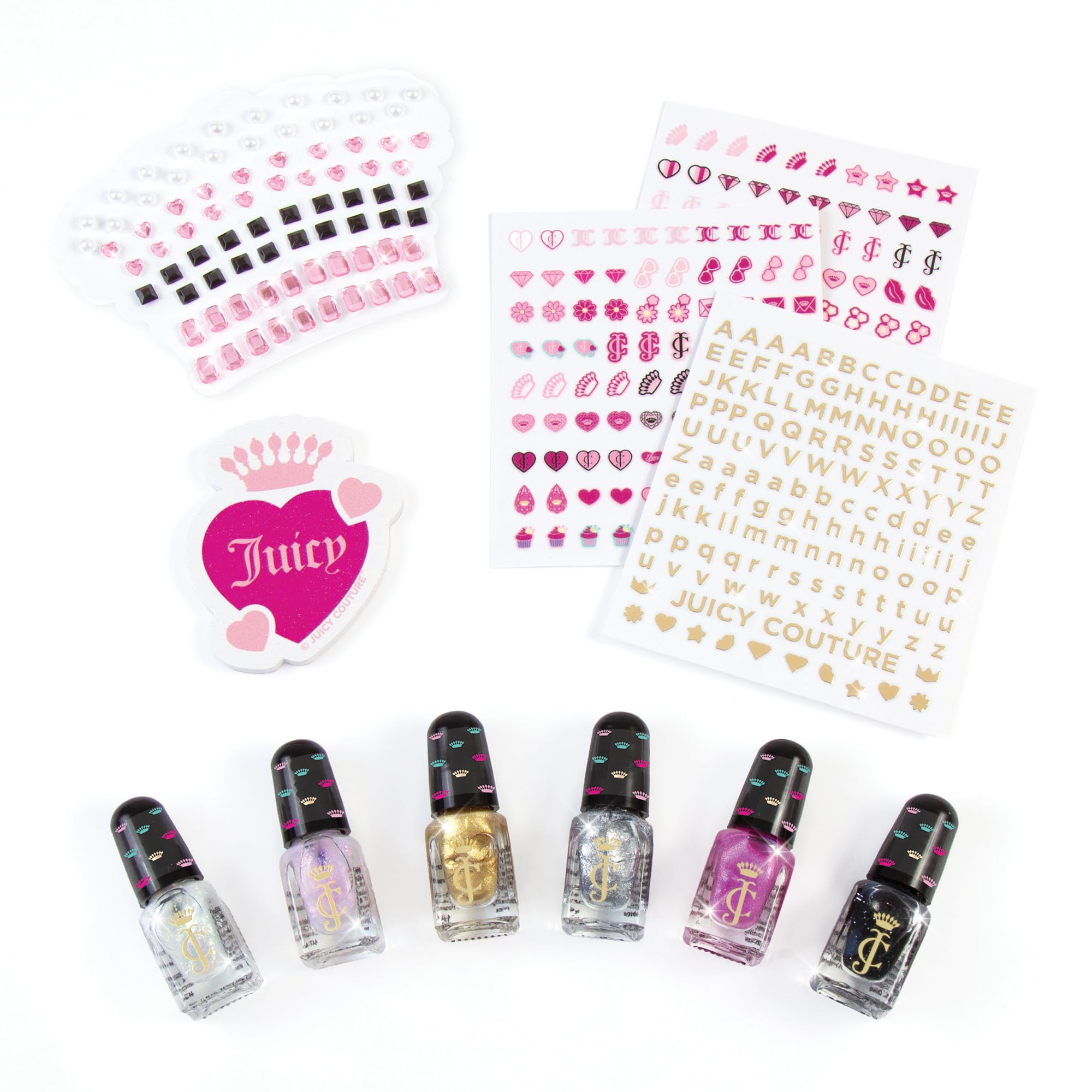 Juicy Couture Dazzling Designs Complete Nail Art Set for Girls & Kids Ages 8+ - 6 Nail Polish Colors, Gems & Sticker Sheets | DIY Manicure Kit for Birthday Gifts, Spa Parties & Creative Play