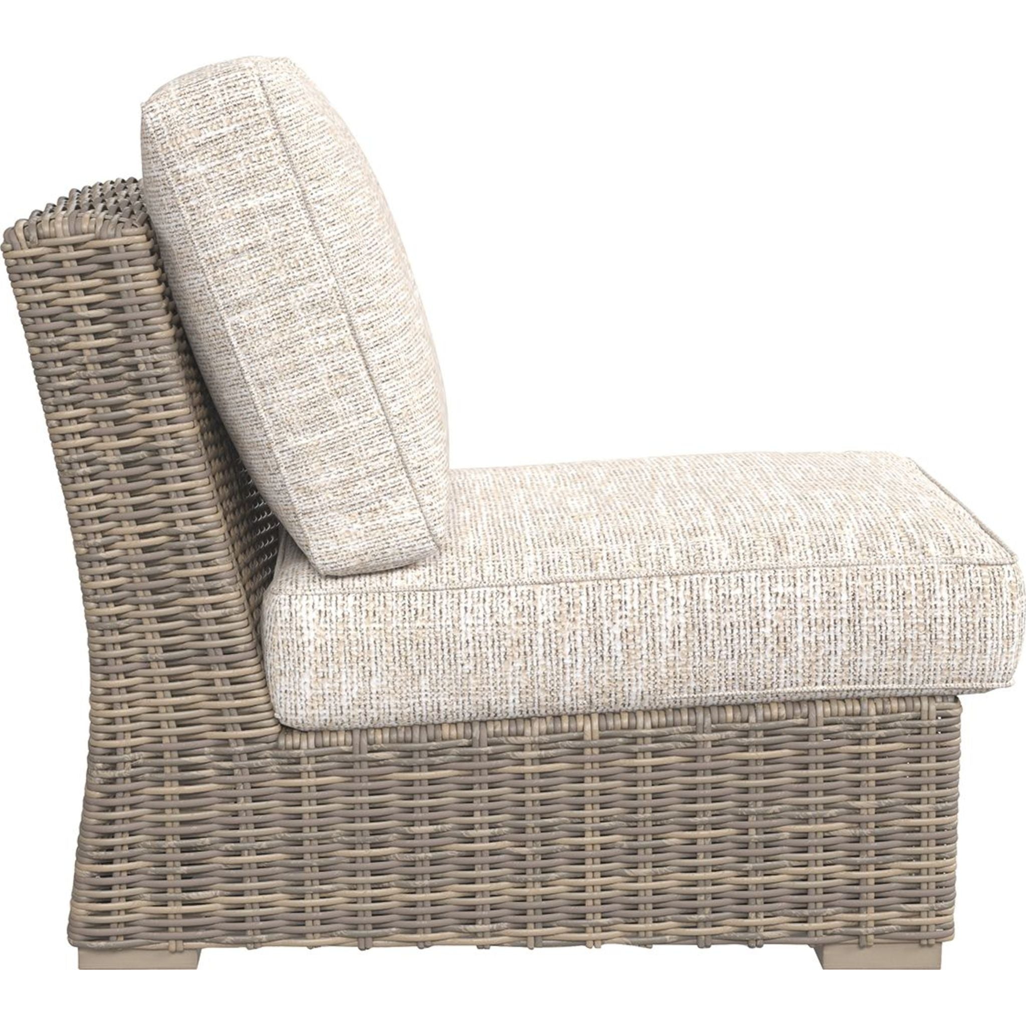 Beachcroft Outdoor Armless Chair with Cushion - White/Beige - Perfect for Patio, Poolside & Garden Relaxation