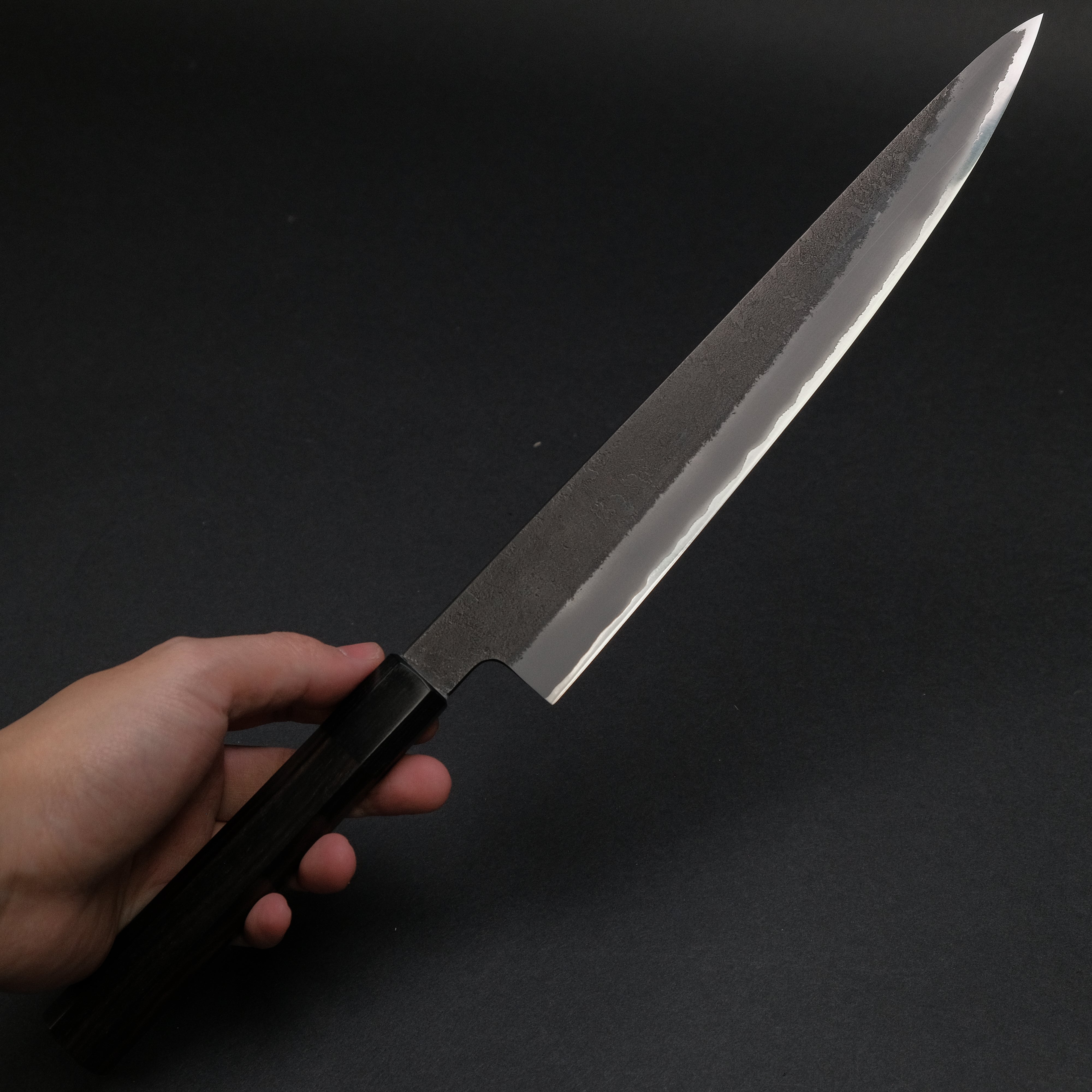 Premium 240mm Sujihiki Japanese Slicing Knife - Mutsumi Blue Super Steel, Kurouchi Nashiji Finish, Ebony Handle - Perfect for Sushi, Sashimi & Meat Carving