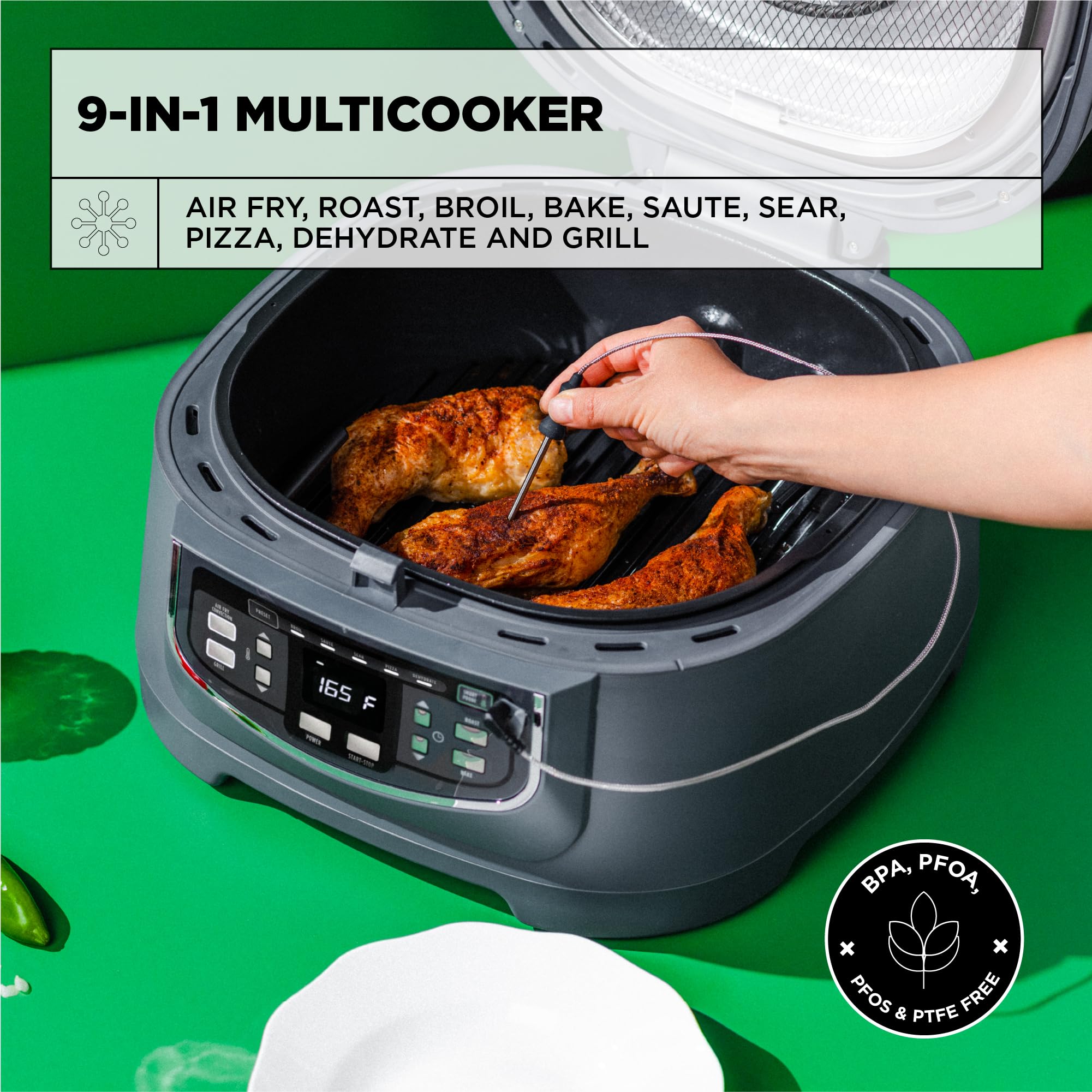 CRUX Smokeless Indoor Grill and Digital Air Fryer Oven Combo - Adjustable Temperature, 5 Preset Functions, 12
