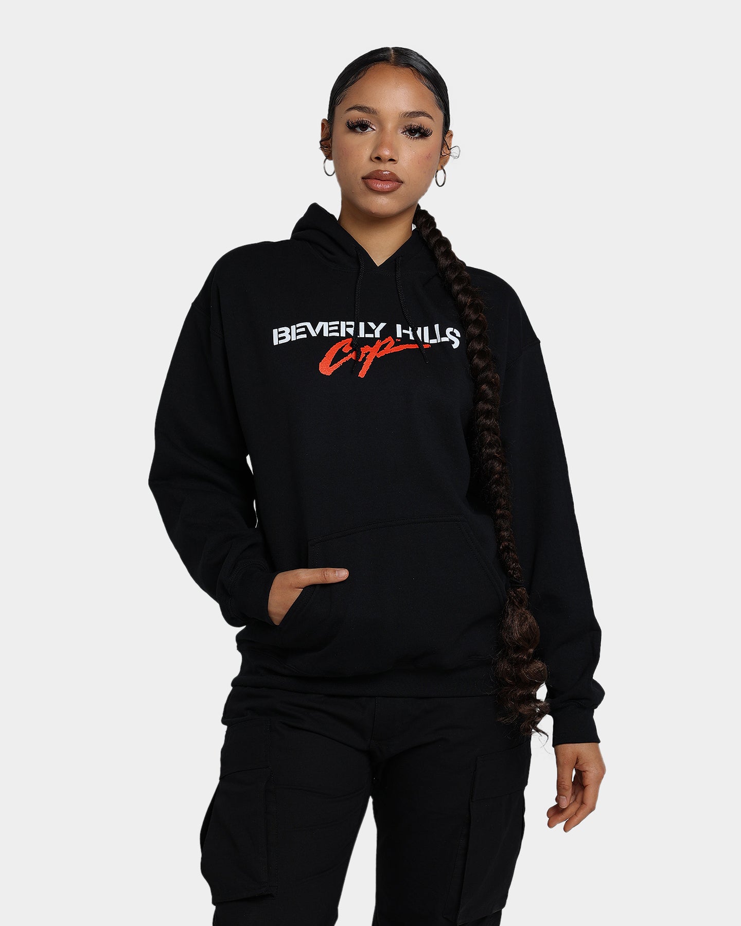 American Thrift Beverly Hills Cop Logo Hoodie Black - Vintage Movie Inspired Pullover for Casual Wear & Street Style