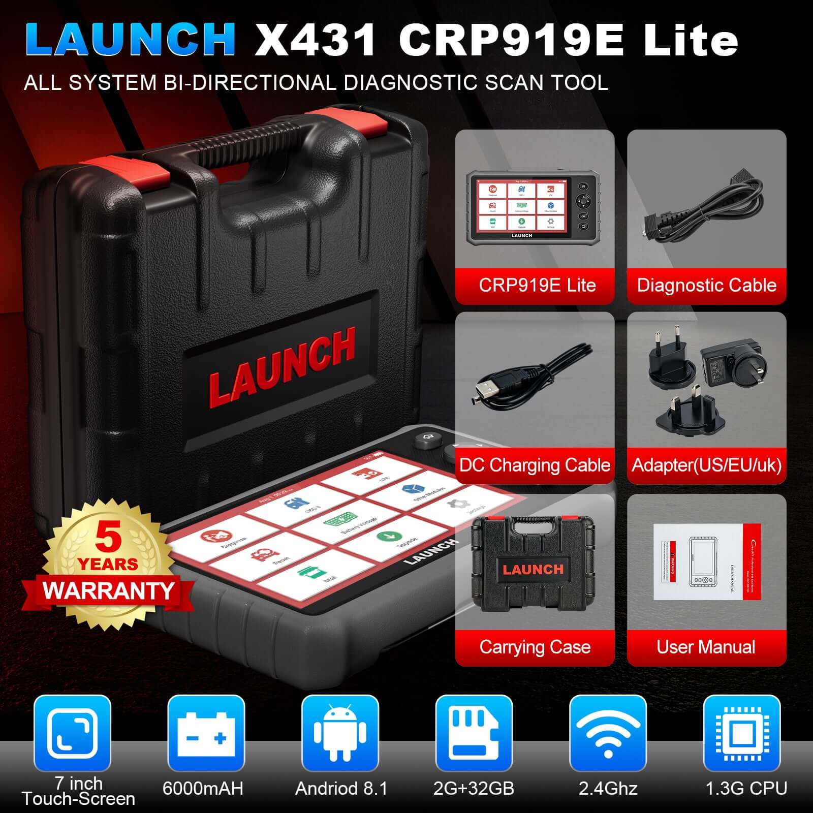 2025 Launch X431 CRP919E Lite All System Diagnostic & 32+ Services OBD2 Scanner with FCA Function - Professional Car Diagnostic Tool for Mechanics & DIY Enthusiasts - Perfect for Auto Repair Shops, Home Garage & Vehicle Maintenance