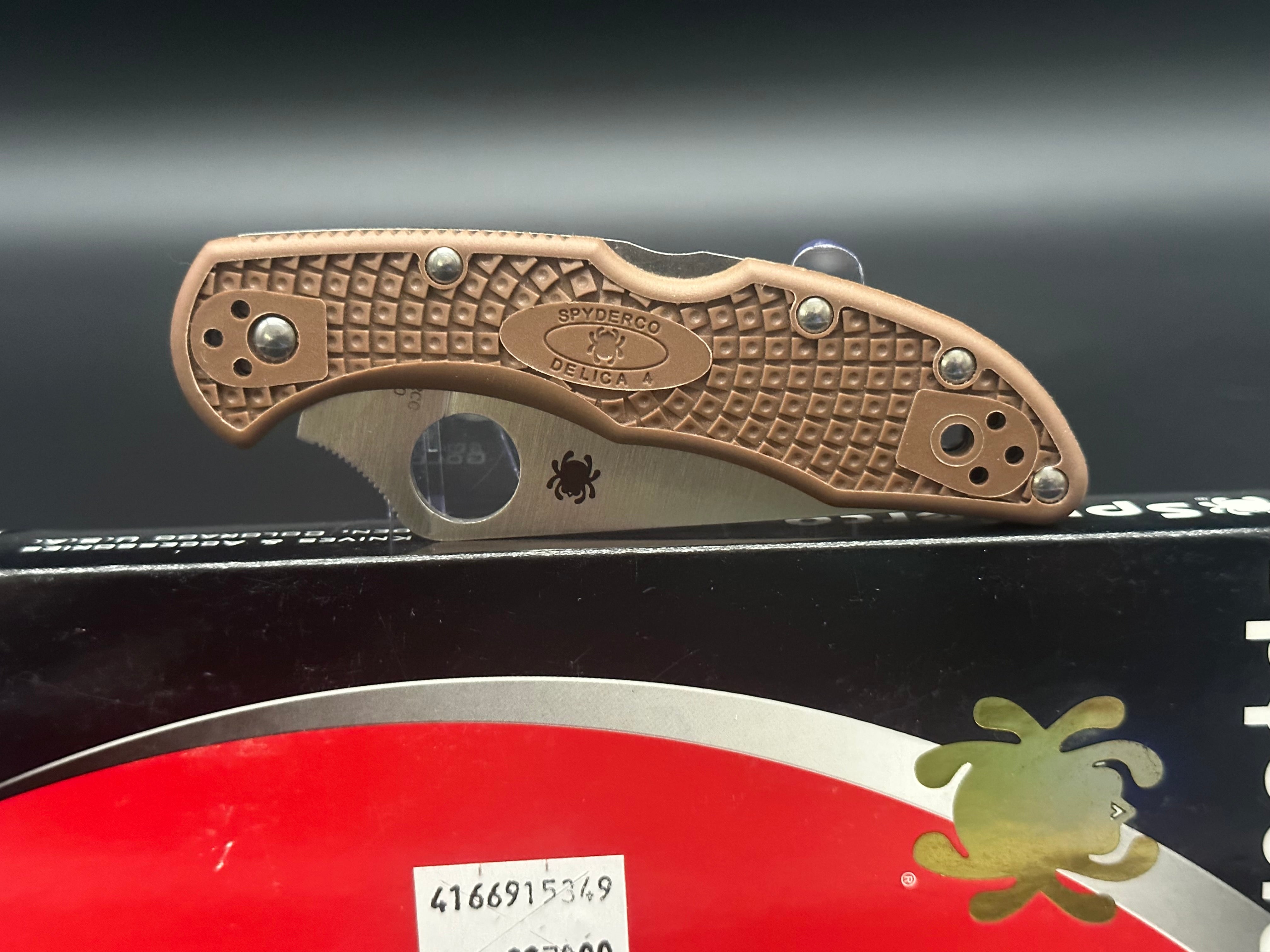 Spyderco Delica 4 Folding Knife - Brown FRN Handle, VG-10 Steel Blade - EDC, Outdoor, Camping & Everyday Carry Knife