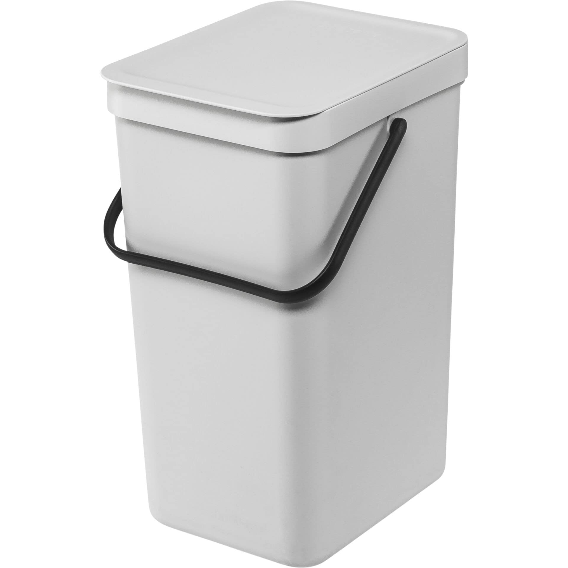 Brabantia Sort & Go 4.2 Gallon Kitchen Recycling Bin - Light Gray Stackable Trash Can with Handle & Removable Lid, Easy to Clean, Wall/Cupboard Mounting Hardware Included - Perfect for Waste Sorting in Small Kitchens & Eco-Friendly Homes