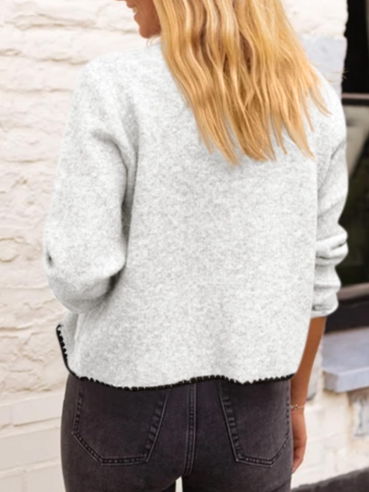 Saodimallsu Women's Cropped Cardigan Sweater - Crewneck Long Sleeve Button Down Knit Open Front Jacket with Pocket | Perfect for Fall Layering, Office Wear & Casual Outfits