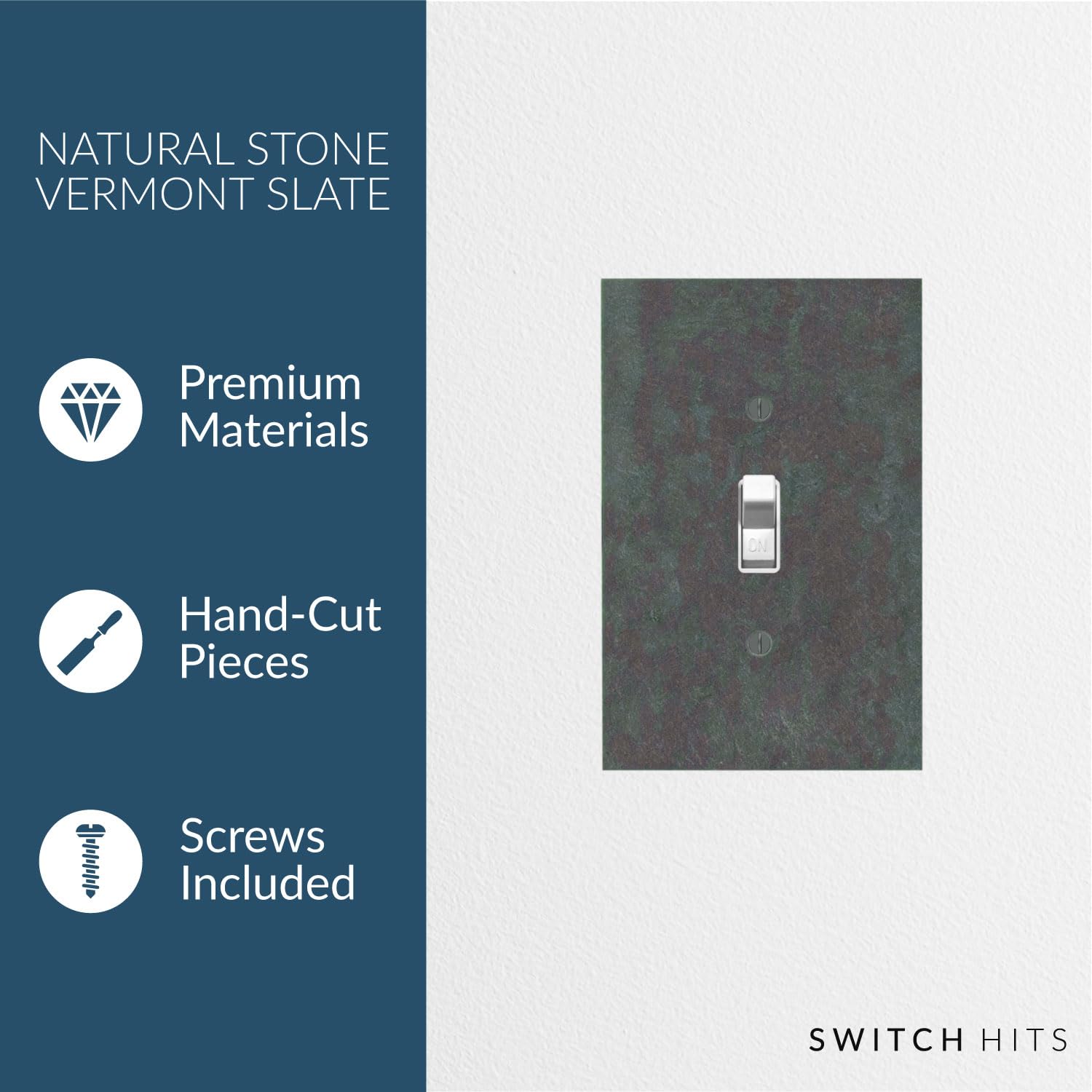 Decorative Electrical Switch Plate Cover - 1 Gang Single Toggle Light Switch Outlet Wall Plate (3.25”x5”) in Natural Vermont Slate Earth Tone | Durable Faceplate for Home, Office & Commercial Use | Rustic Decor Upgrade for Living Room, Bedroom & Kitchen
