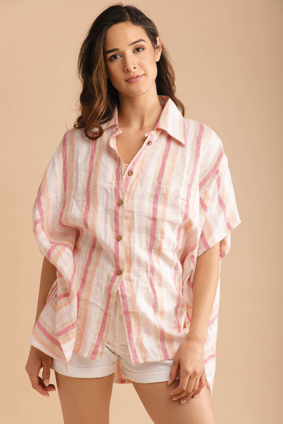 Stylish Linen Striped Oversized Shirt for Women - Breathable & Comfortable Summer Casual Wear - Perfect for Beach Outings, Travel & Everyday Fashion