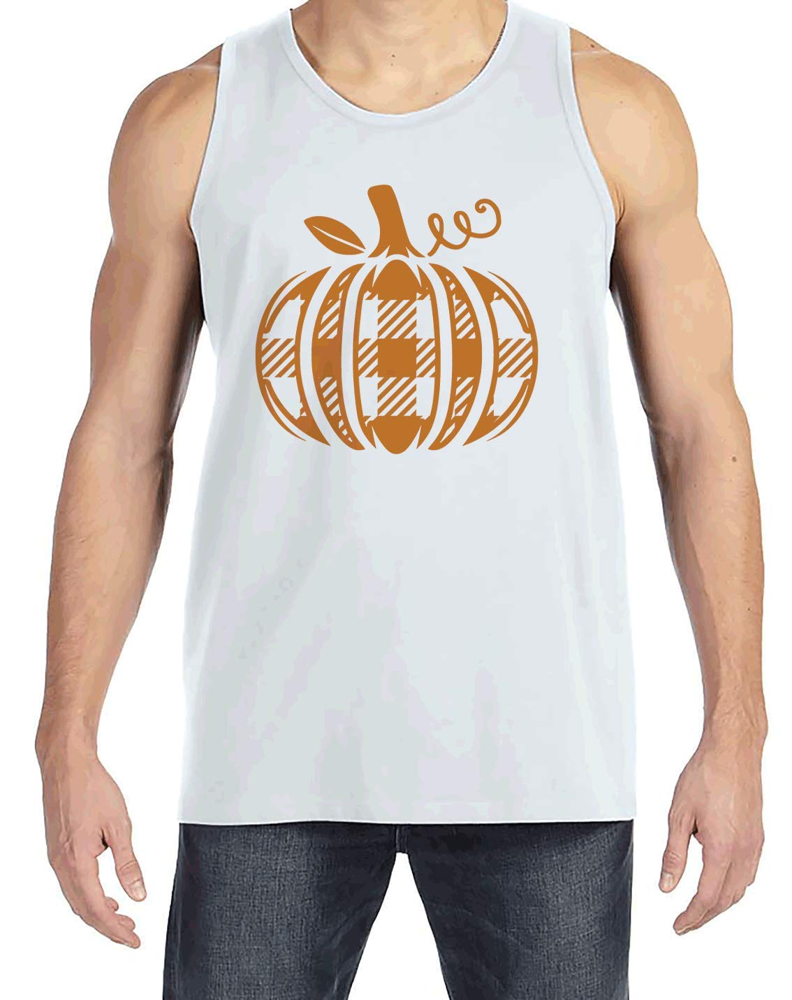 7 ate 9 Apparel Men's Orange Plaid Pumpkin Print Button-Down Shirt - Perfect for Halloween, Thanksgiving & Fall Seasonal Outfits